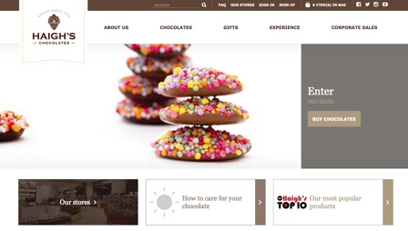 Screenshot of the Haigh's Chocolates website