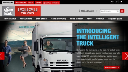 Screenshot of the Isuzu Trucks website